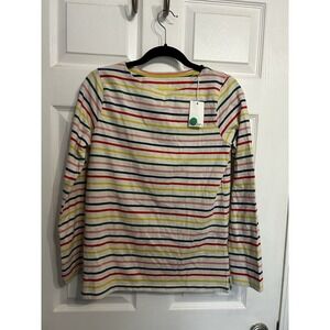 NWT Boden Girls 15-16 y Shirt Striped Long Sleeve Boat Neck Top Rainbow Cotton